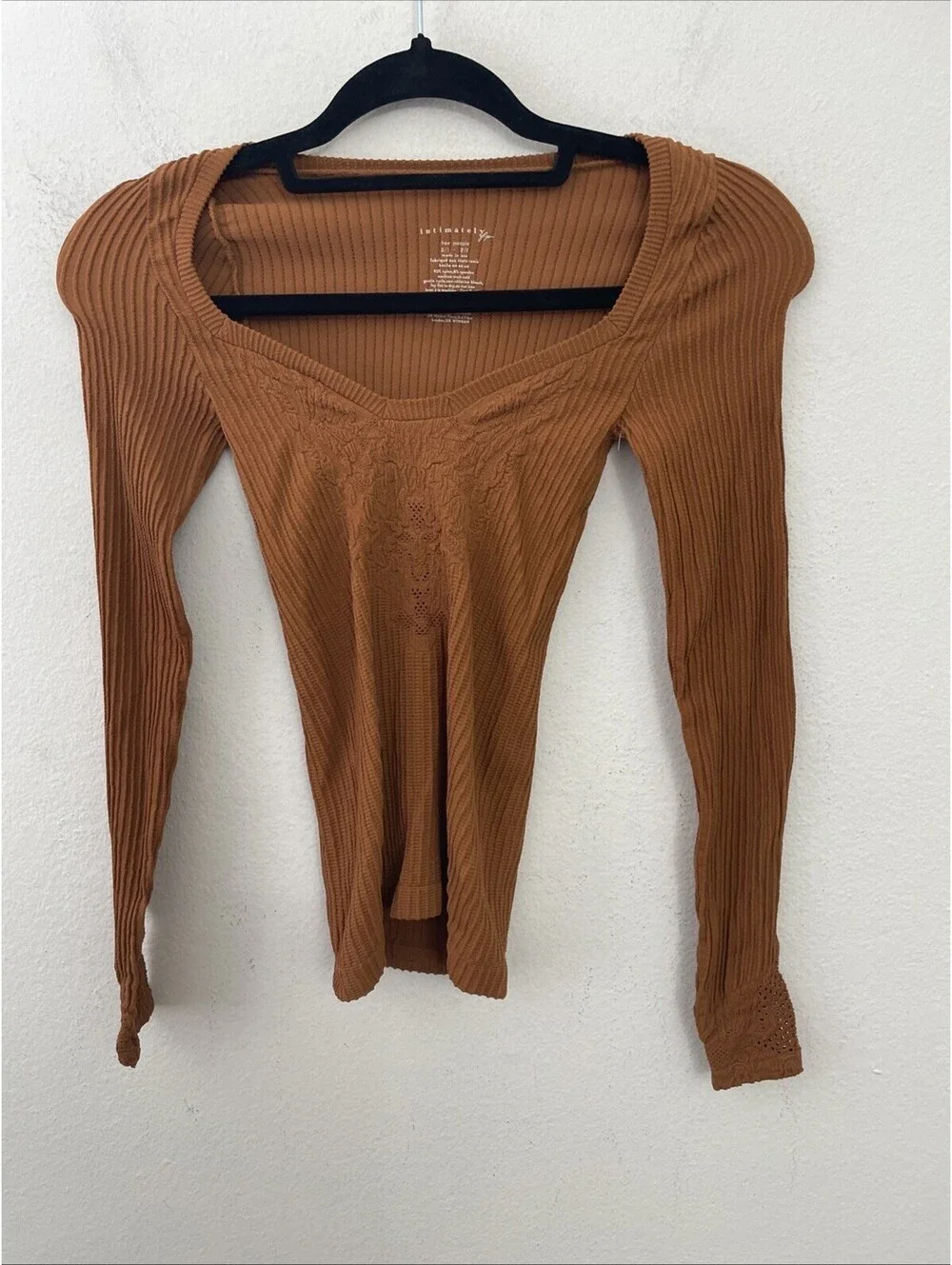 Free People Intimately   Dynamic Duo Long Sleeve brown top  size XS/S New